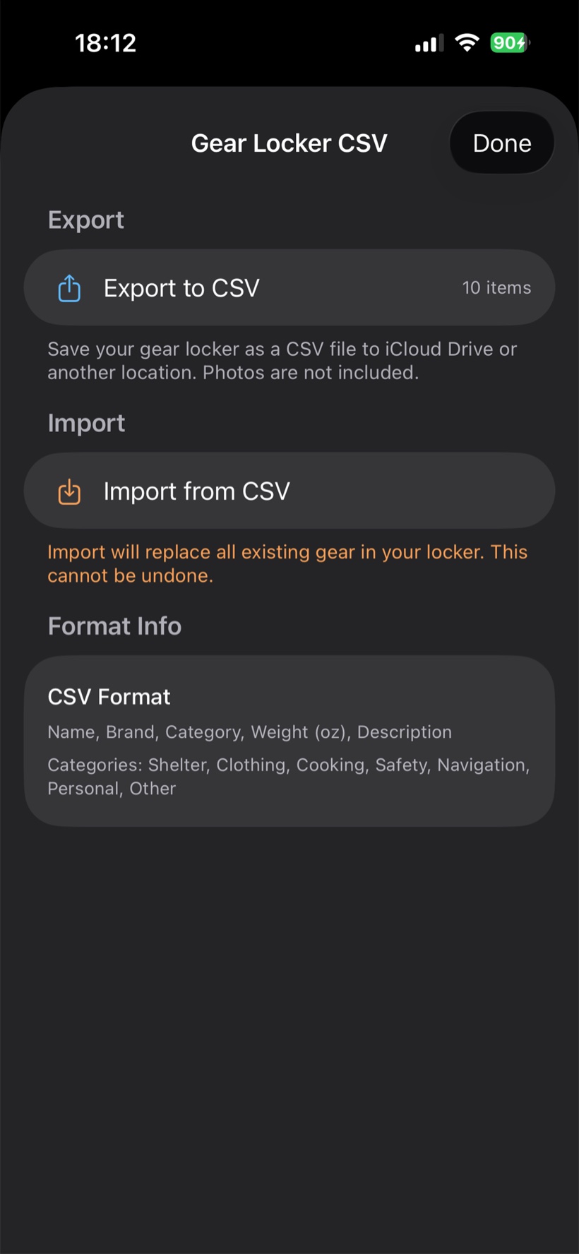 CSV import and export