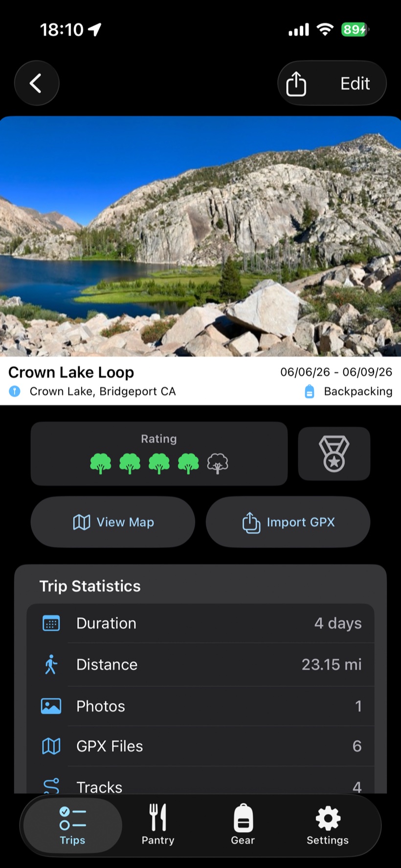 Trip details overview