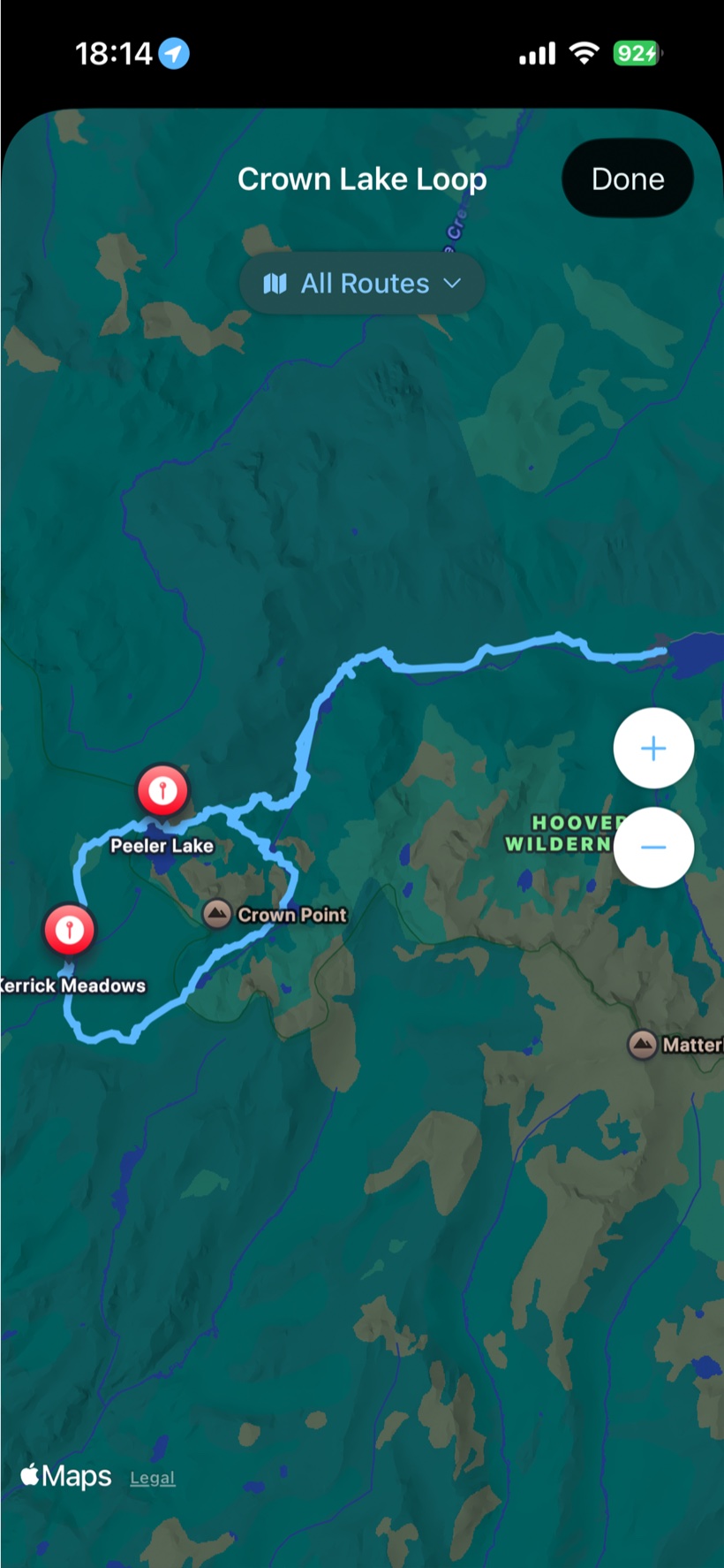 Route and waypoints on the map